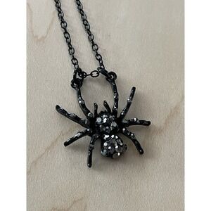Black Silver Rhinestones Spider Sparkly Necklace * New 🕷️